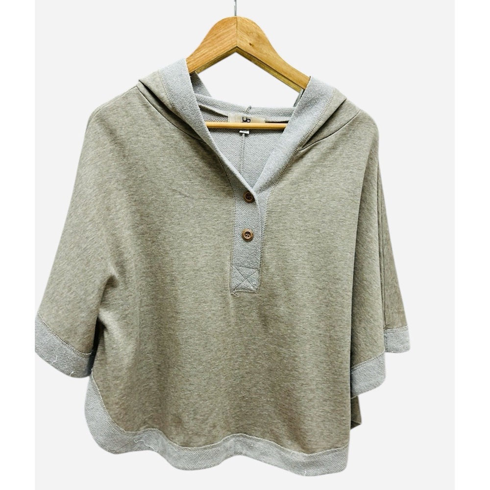 YA Los Angeles Hoodie Poncho Top Small Beige Gray Button Pullover Casual Lounge‎